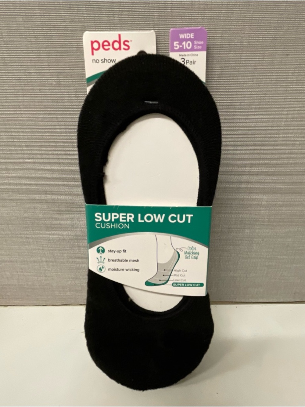 Peds Super Low Cut  3-Pair Cushion No-Show Socks - Black - Size 5-10